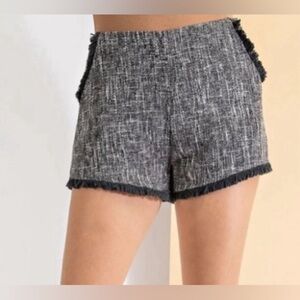 Pants Store Black Gray Tweed High Rise Tailored Shorts Fringe Detail M Medium